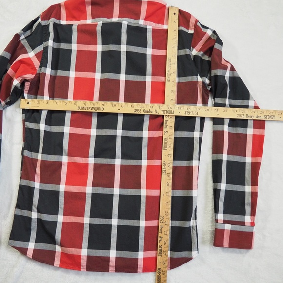 Au Noir Sz 4 Men's Red and Black Plaid Casual Flip Cuffs 100% Cotton - Picture 10 of 13